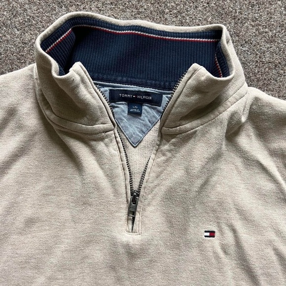 Tommy Hilfiger 1/4 Zip Mock Neck Jumper Sweater Heathered Cream Mens Size Large - Picture 3 of 8